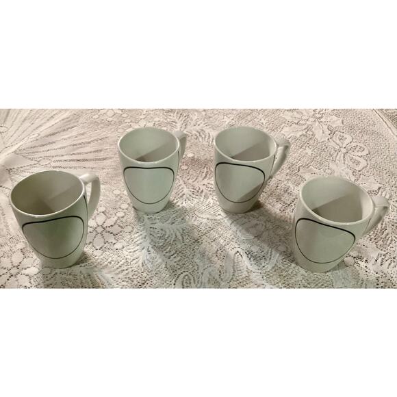 Set 4 Corelle Coordinates White & Black SIMPLE LINES Porcelain 12oz Coffee Mugs - Picture 2 of 9
